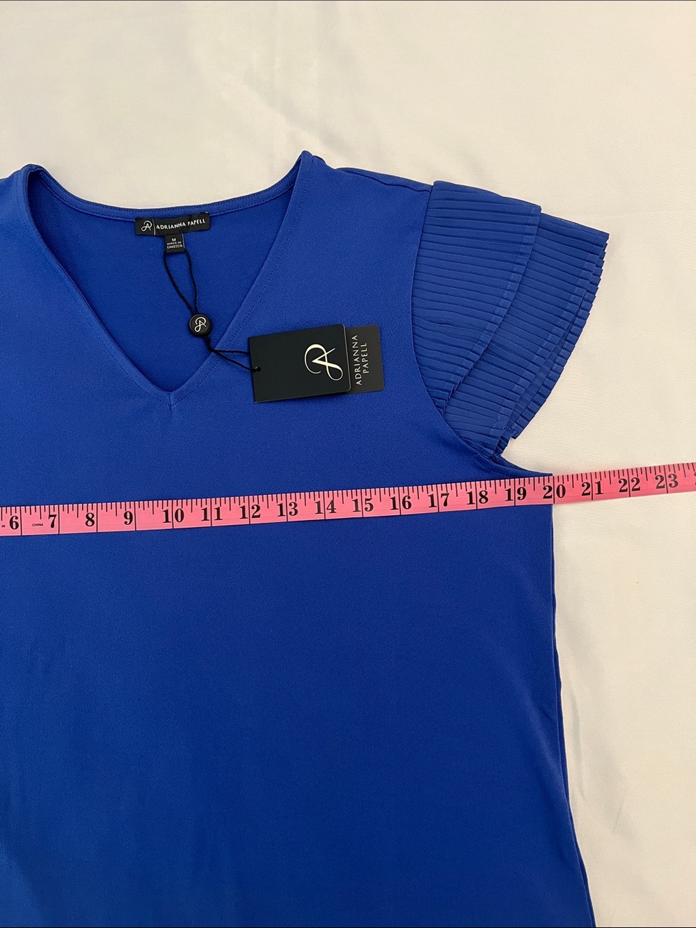 Adrianna Papell Amparo Blue V-Neck Pleated Flutter Sleeve Top Size M NWT - Picture 7 of 10